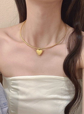 爱心吊坠项圈项链钛钢不褪色