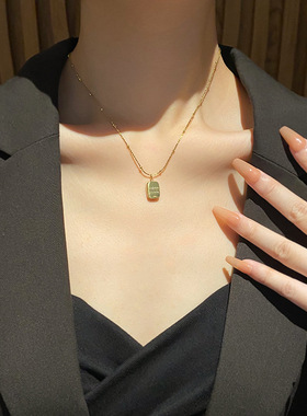 钛钢不褪色小金砖项链锁骨链