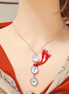 可爱小雪人吊坠项链圣诞节装饰