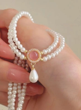 双层珍珠项链锁骨链配饰