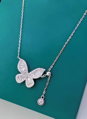 钛钢不褪色蝴蝶项链抽拉可调节