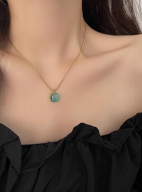 钛钢不褪色复古猫眼石项链