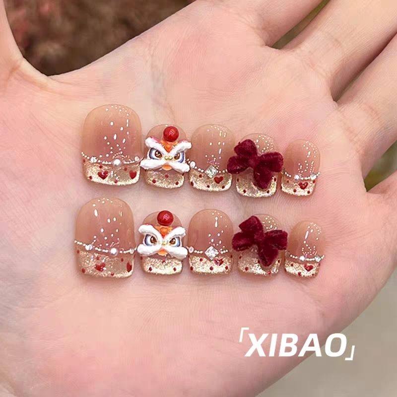 纯手工儿童穿戴甲女童美甲短款穿戴甲纯手工美甲新款高级感法式裸,淘宝优惠券,粉丝福利购,淘宝优惠卷