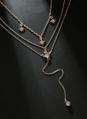 necklace women 镶钻多层颈链 星星菱形锁骨链简约三层项链项圈