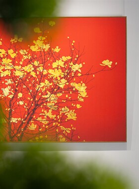 极速新中式红色兰花装饰画酒店别墅客厅沙发背景墙V大尺寸巨幅禅