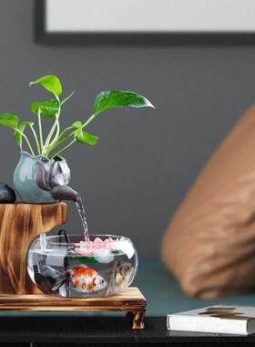 极速个性创意中式小型鱼缸风水器流水招财家居桌面客厅Y摆件开业