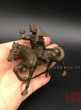 极速仿古包浆f实心纯铜马上封侯摆件令牌猴子骑马小铜件铜马千里