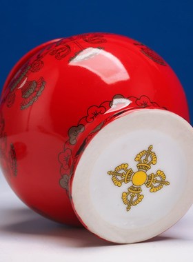 极速陶瓷藏式八吉祥m彩绘宝瓶装财神宝瓶供奉佛前家用摆件陶瓷财