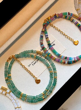 2024新款天然石彩色串珠项链女复古气质小众设计叠戴锁骨链夏天潮