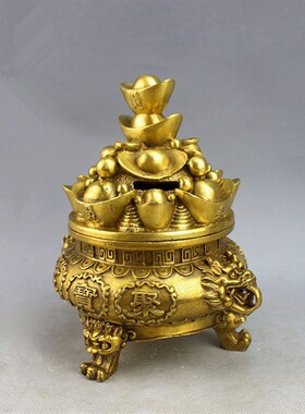 纯铜聚宝盆铜五路财神鼎聚宝盆香炉聚宝盆家居饰品工艺品摆设