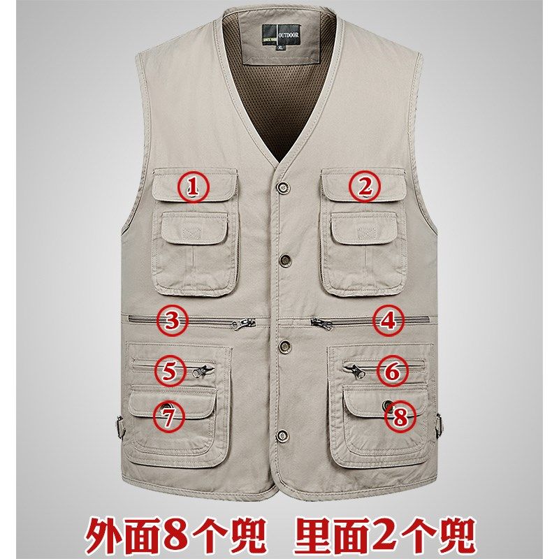 春秋中老年男式纯棉马甲宽松大码多口袋坎肩爸爸开衫V领摄影钓鱼,淘宝优惠券,粉丝福利购,淘宝优惠卷