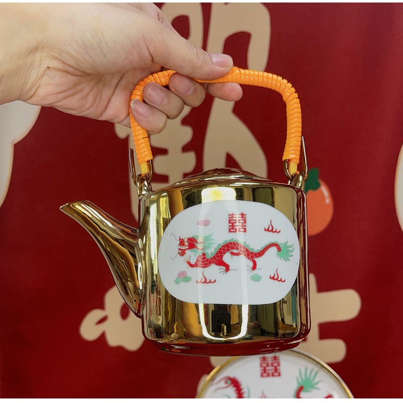 Change the mouth to worship tea cup wedding tea set wedding bowl set wedding cup golden pot wedding bridal bride dowry gift
