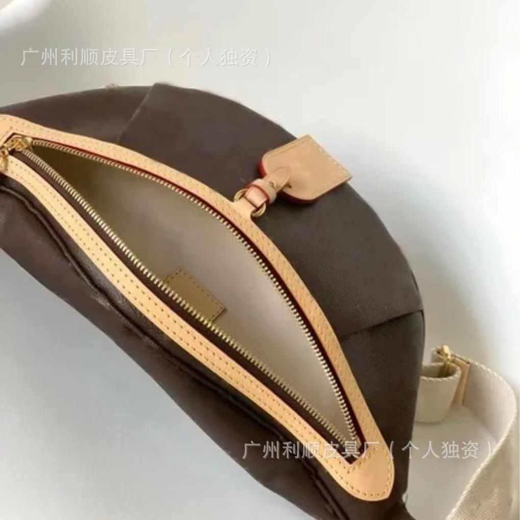 广州外贸直供真皮老花腰包bumbag胸包high rise时尚单肩斜挎女包,淘宝优惠券,粉丝福利购,淘宝优惠卷