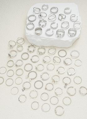 Rings set 66 pieces跨境首饰冷淡风花朵蝴蝶银色戒指组套66件套