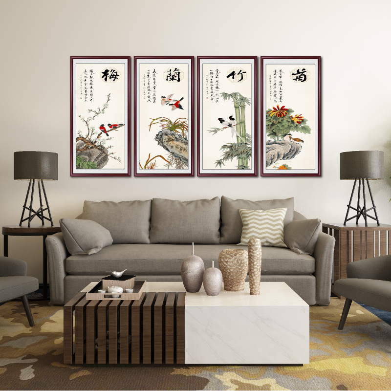速发梅兰竹菊挂画客厅中式装饰画茶室背景墙装饰挂画沙发背景墙壁 - 图1