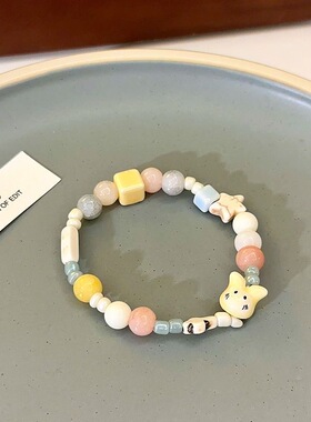 简约高级马卡龙陶瓷猫咪手链闺蜜