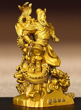 速发纯铜关公摆件乘龙公关黄铜大号武财神关公像客厅家铺商用公司