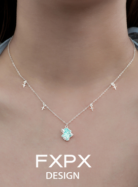 FXPX 纯银海鸥冰蓝项链小众设计高级感锁骨链冷淡风项链女