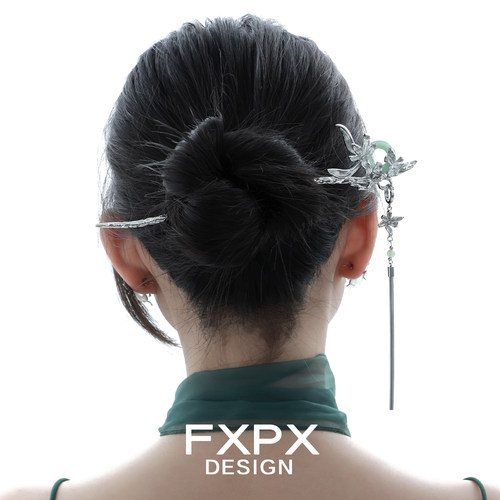 FXPX莺尾花发簪新中式流苏簪子小众设计请冷感国风发饰流苏可拆卸 - 图0