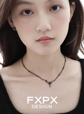FXPX 纯银坦桑蓝黑玫瑰项链暗黑系朋克风锁骨链小众高级感吊坠女