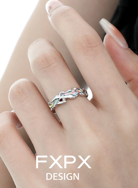 FXPX 纯银炫彩不规则情侣戒指小众设计感戒指开口可调节食指戒