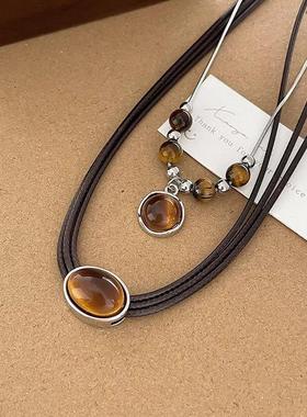 虎眼石毛衣链女2024年新款爆款