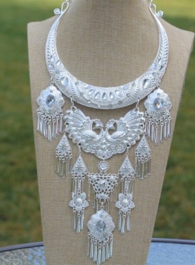 苗族项圈民族风苗族银饰项圈少数民族项链挂脖舞台装演出高档配饰