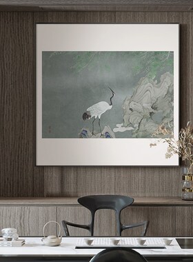 新中式太湖石鱼餐厅装饰画入户玄关挂画中古风客厅背景墙卧室壁画