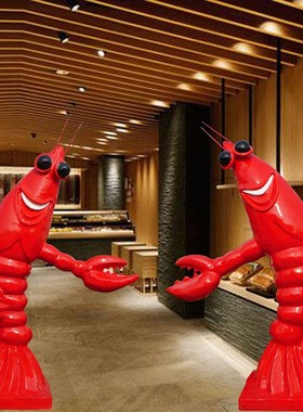 石膏定制设计龙虾螃蟹雕像大排档饭馆招客玻璃钢喷漆彩绘雕塑摆件