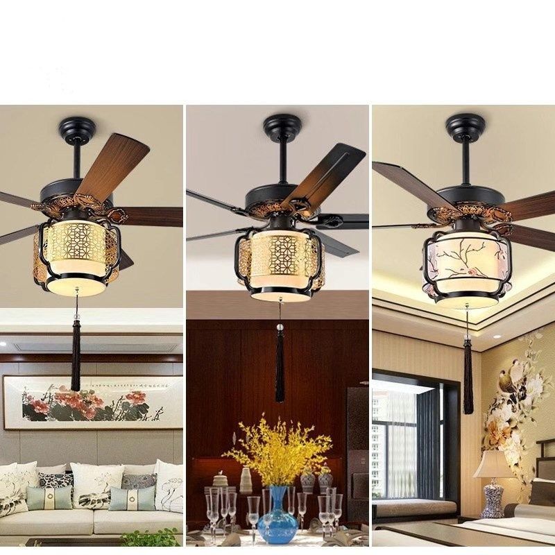 新中式餐厅风扇灯复古客厅卧室茶室仿古带灯吊扇灯智能变频电扇灯,淘宝优惠券,粉丝福利购,淘宝优惠卷