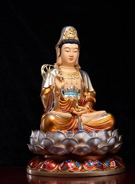 纯铜观音菩萨佛像观世音菩萨家用供奉南海观音铜像送子观音坐像