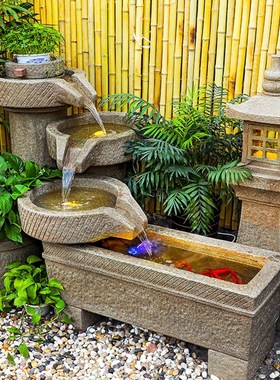 中式石磨鱼池阳台庭院造景装饰别墅花园景观喷泉户外流水循环摆件