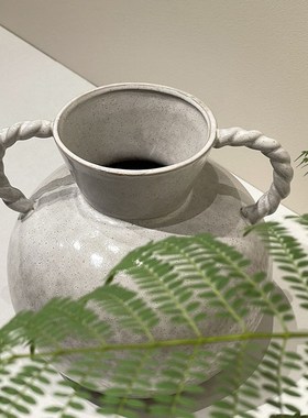 复古麻绳双耳陶瓷落地艺术大花瓶罐酒店民宿日式软装饰.侘寂风摆