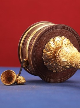 亚青纯铜转筒手摇转动家用 金转吉祥摆件 藏式家居客厅书房用品