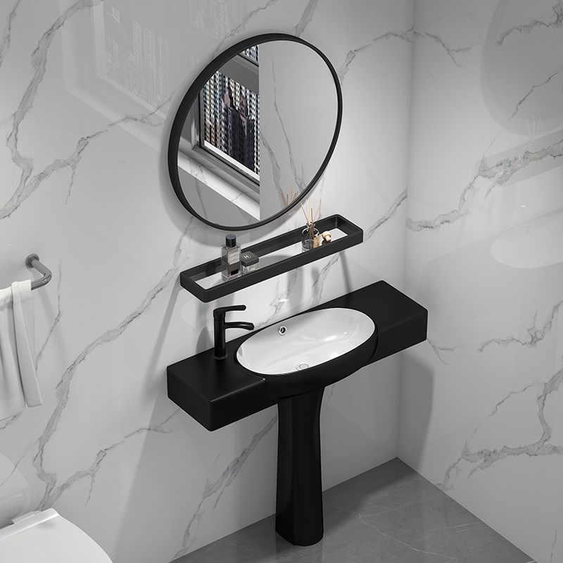 陶瓷洗脸盆小户型落地式立柱盆面池极窄立柱式洗手盆一体台盆迷你 - 图1