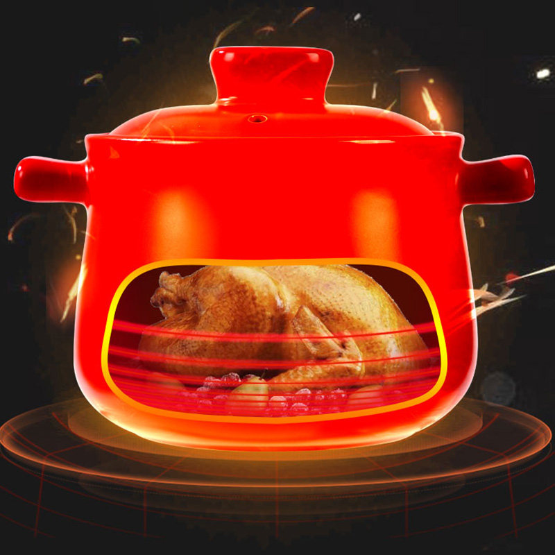 鲁康煲汤砂锅炖锅家用燃气煤气灶干烧炖汤沙锅汤煲红色喜庆陶瓷锅,淘宝优惠券,粉丝福利购,淘宝优惠卷