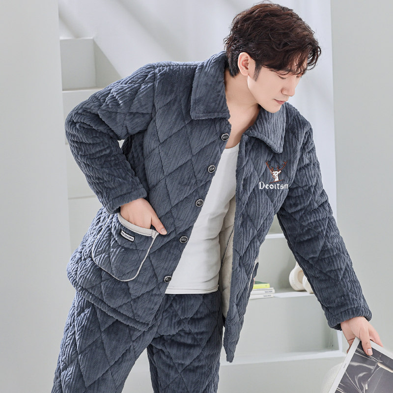 2025新款冬季男士睡衣冬款加厚加绒珊瑚绒三层夹棉袄秋冬天家居服,淘宝优惠券,粉丝福利购,淘宝优惠卷