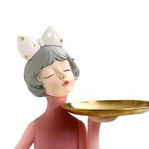 Nordic Cute Girl Sculpture Ornament Storage Key Tray Snack