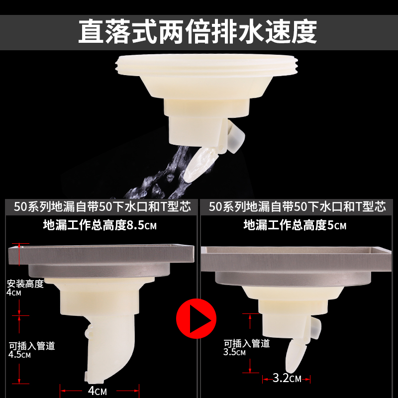 通用地漏防臭50转40管下水原装超薄内芯变径圈广口地漏芯转接头-图2