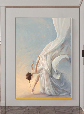 网红手画绘油画芭蕾舞少女制人物客厅沙发背景装饰定玄关挂画餐厅