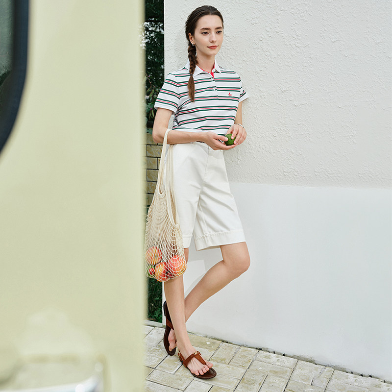 Navigare意大利小帆船夏季条纹短袖polo衫女士设计感翻领T恤,淘宝优惠券,粉丝福利购,淘宝优惠卷