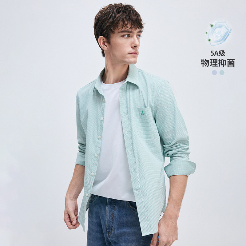Navigare意大利小帆船绿色休闲长袖衬衫男秋季工装格子衬衣 格衬实拍商品图