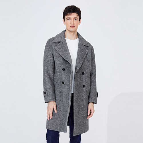 [羊毛]Navigare意大利小帆船灰色休闲外套男春季中长款毛呢大衣 - 图0