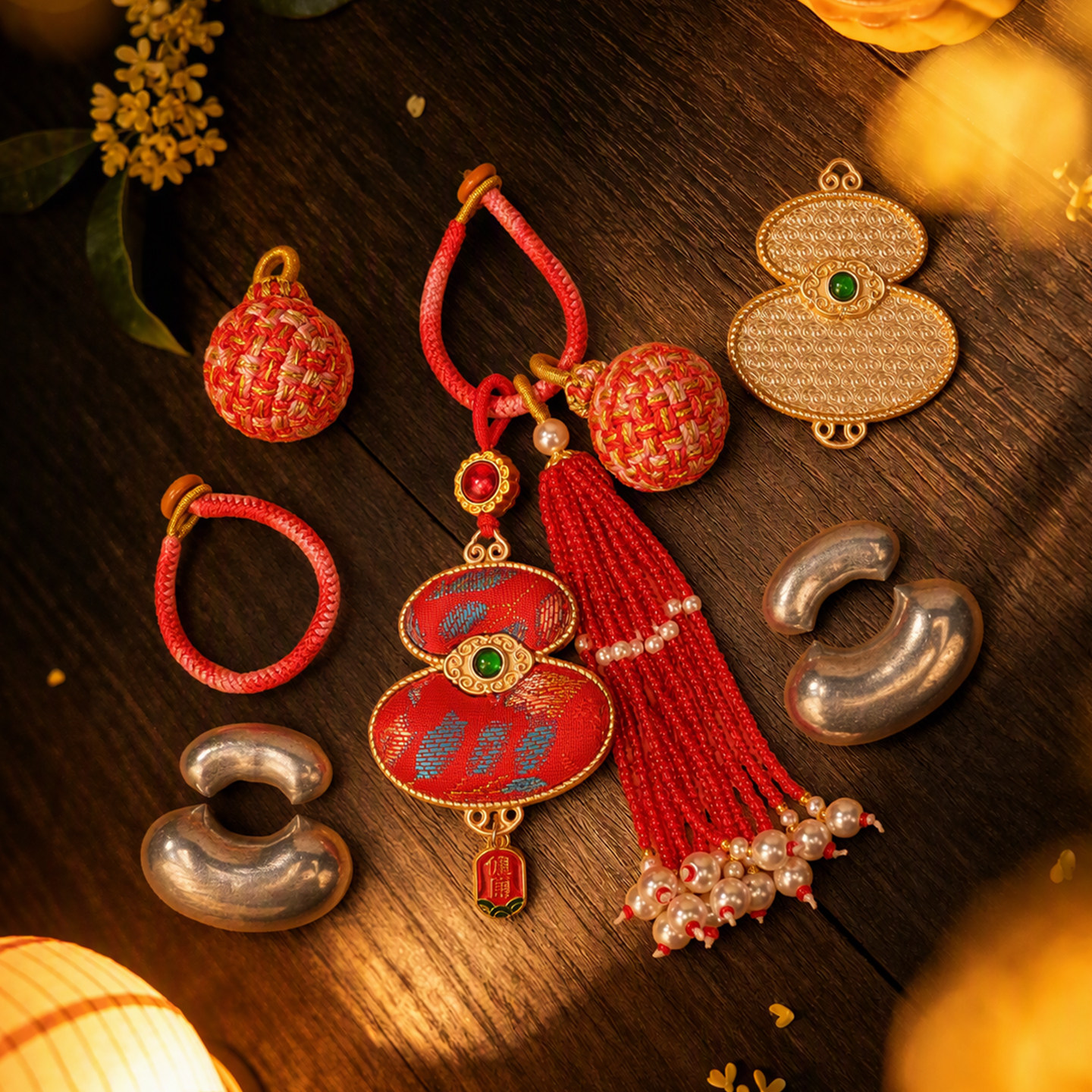 Song Jin Cui Beads Gourd Rice Beads Tassel Ring Buckle Bag