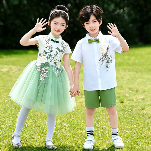 六一儿童合唱演出服幼儿园表演诗歌朗诵服装中国风男女童蓬蓬纱裙 - 图1