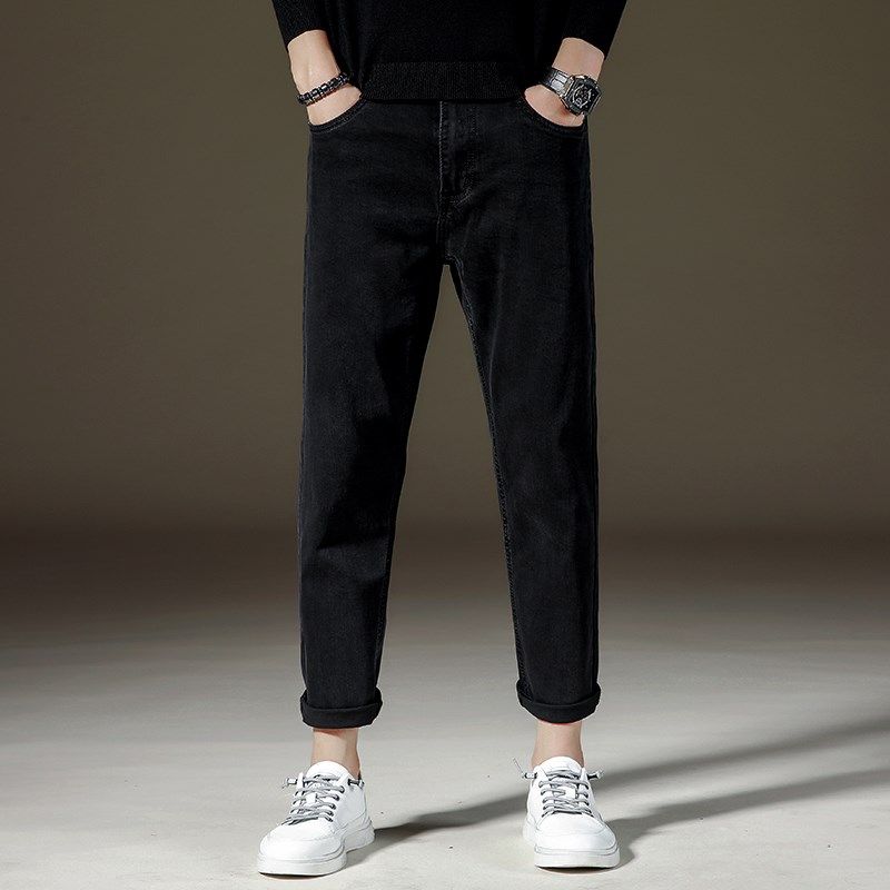 黑色牛仔裤男九分裤宽松直筒春秋款潮流百搭弹力男士9分夏季薄款,淘宝优惠券,粉丝福利购,淘宝优惠卷