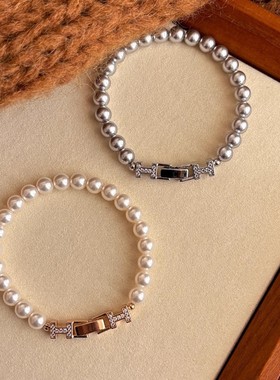 设计感满钻H扣施家珍珠手链女款轻奢小众精致高级感手串通勤百搭