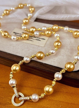 施家珍珠项链秋冬暖金色系锁骨链