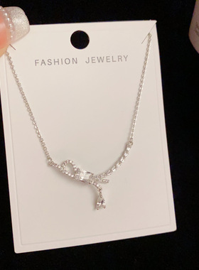 小众时尚设计感微镶锆石蝴蝶结水滴项链网红个性轻奢甜美颈链批发