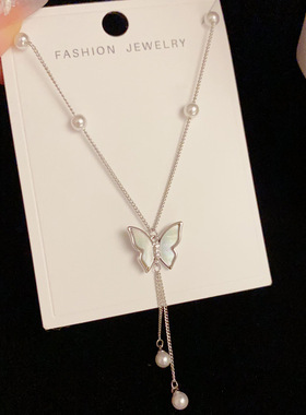 轻奢时尚贝壳蝴蝶流苏项链女气质网红超仙蝴蝶设计感锁骨链批发